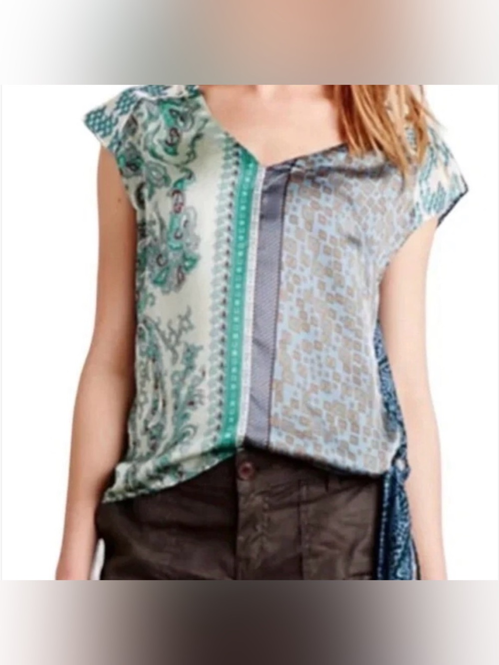 Anthropologie x Tiny Kumiko Mixed Print Tie Waist Top.